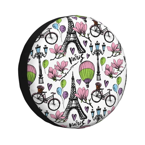 Spare Tire Cover, Eiffel Tower Retro Pink Wheel Cover Tire Covers For Trailers Car Truck Camper Universal Tire Covering Fits Diameter14"-17"