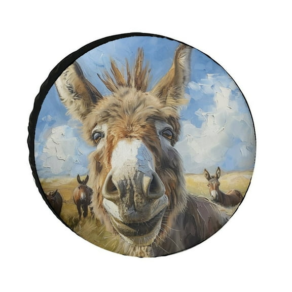 Spare Tire Cover Funny Donkey Wheel Tire Cover for Travel Trailers Protectors Weatherproof Dust-Proof Animals Wildlife Donkey Tire Cover for Camper Trailer Truck SUV Universal 12 Inch