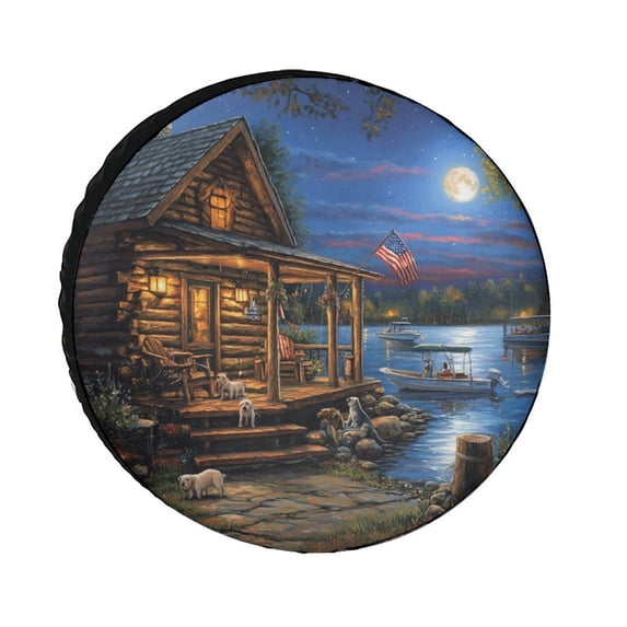 Spare Tire Cover Moonlight Lodge Universal Wheel Tire Covers Waterproof Dust-Proof Tire Protectors Spare Tire Cover Moonlight Cabin Tire Cover for Fit for SUV Truck Travel Trailer 15inch