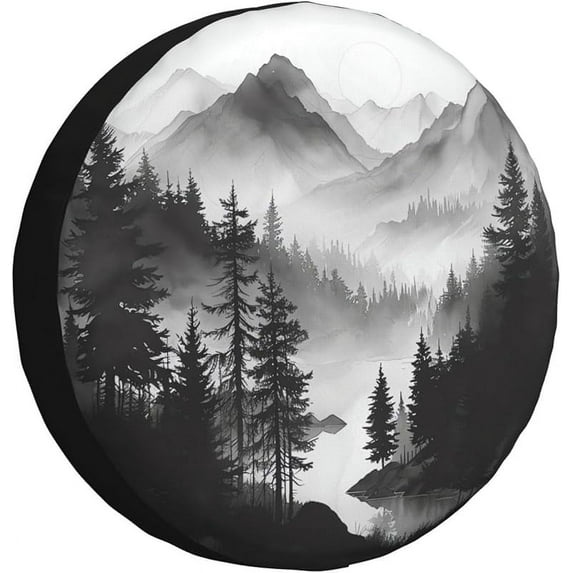 Spare Tire Cover Mountain Lake Tree Landscape Wheel Covers Weatherproof Universal Wheel Protectors for Rv SUV Camper Travel Trailer