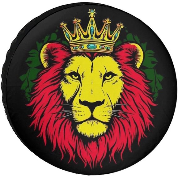 Spare Tire Cover Oxford Cloth Car Tire Protectors for SUV Weather-Proof Camper Wheel Covers Animal King Rasta Flag Lion Wheel Protector
