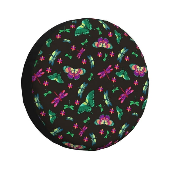 Spare Tire Cover, Purple Green Dragonfly Butterfly Wheel Cover Tire Covers For Trailers Car Truck Camper Universal Tire Covering Fits Diameter14"-17"