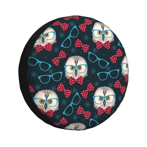 Spare Tire Cover, Red Bow Blue Glasses Owl Wheel Cover Tire Covers For Trailers Car Truck Camper Universal Tire Covering Fits Diameter14"-17"