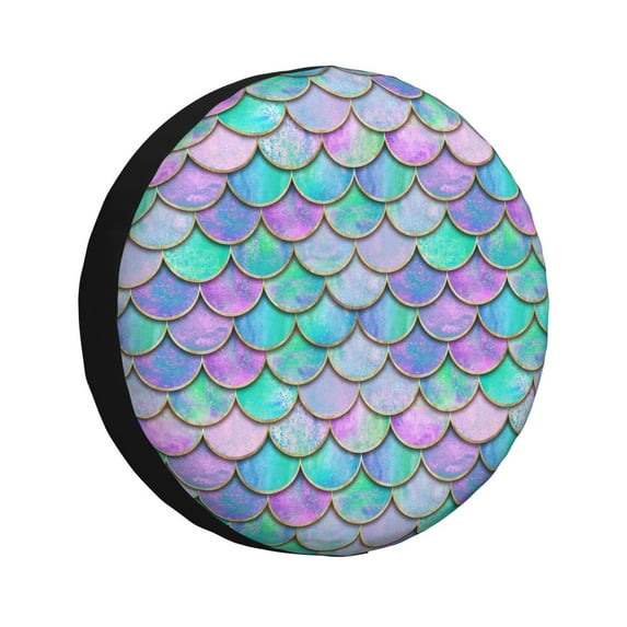 Spare Tire Cover, Retro green pink fish scale Wheel Cover Tire Covers for Trailers Car Truck Camper Universal Tire Covering Fits Diameter 14 inch