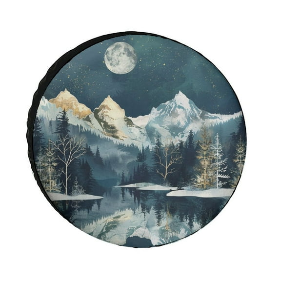 Spare Tire Cover A Serene Mountain Landscape Under The Moonlight Camping Wheel Protectors Tyre Covers Weatherproof Wheel Covers Camp with Mountain Tire Cover 12 Inch