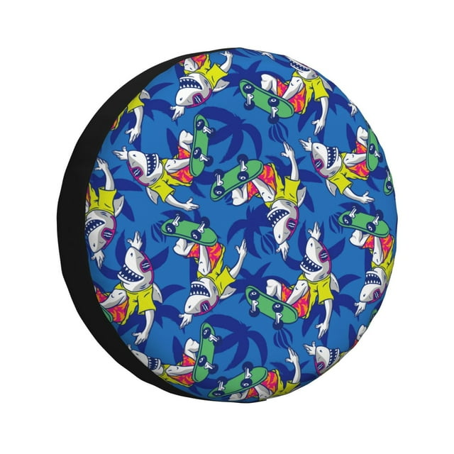 Spare Tire Cover, Sharks Skateboarding With Palm Wheel Cover Tire