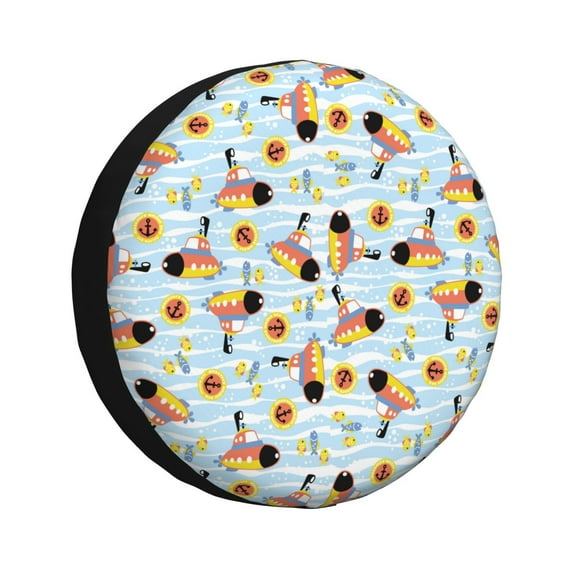 Spare Tire Cover, Submarine With Fishes Undersea Wheel Cover Tire Covers for Trailers Car Truck Camper Universal Tire Covering Fits Diameter 14 inch