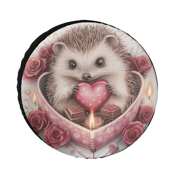 Spare Tire Cover Valentine Sweets Hedgehog Waterproof Polyester Wheel Protectors Wheel Covers Hedgehog Decor Tire Cover Universal Fit for Trailer SUV Truck Camper Travel Trailers 15inch