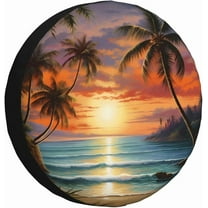 Spare Tire Cover Weatherproof Wheel Cover Fit for Jeep Wrangler Rv SUV Truck Travel Trailer 17" Sunset Beach Palm Tree Tire Cover