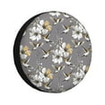 Spare Tire Cover White Flowers Hummingbird Gray Waterproof Sun