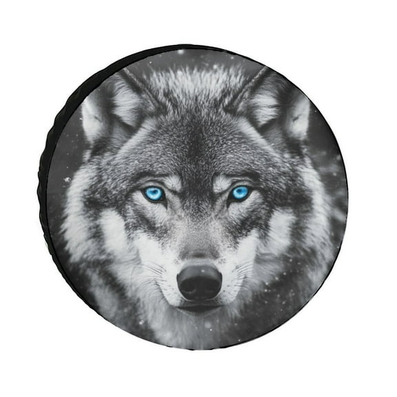 Spare Tire Cover Wolf with Blue Eyes Wheel Tire Cover for Travel Trailers Protectors Weatherproof Dust-Proof Wolf Face Tire Cover for Trailer SUV Truck Camper Travel Trailer Accessories 12inch