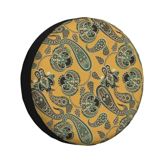 Spare Tire Cover, Yellow Green Paisley Wheel Cover Tire Covers For Trailers Car Truck Camper Universal Tire Covering Fits Diameter14"-17"