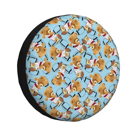 Spare Tire Cover, bear playing american football cute Wheel Cover Tire Covers for Trailers Car Truck Camper Universal Tire Covering Fits Diameter 17 inch