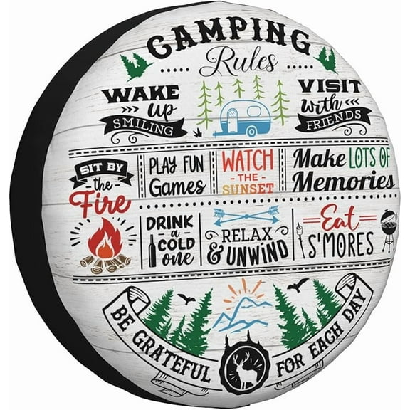 Spare Tire Cover for RV Camper Camping Rules, Weatherproof Universal Wheel Cover for RV Travel Trailer Camper Truck