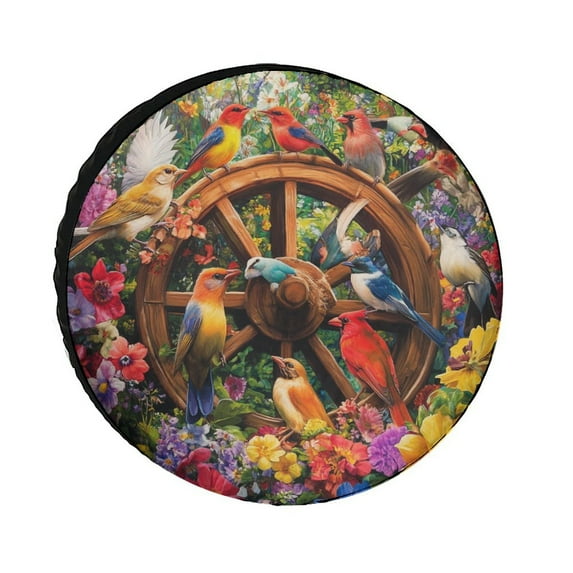 Spare Tire CoverSpring Summer Hummingbird Floral Birds Wheel Protectors Weatherproof Wheel Covers Summer Watercolor Floral Tire Cover Universal Fit for Trailer SUV Truck Camper Travel Trailers 13inch