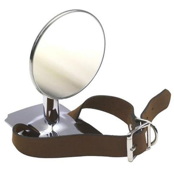 Speedway Motors Spare Tire Mount Round Rear View Mirror with Leather Strap, 4 Inch Beveled Chrome Mirror, Adjustable Pivot Ball, Universal Fit Side Spare Tire