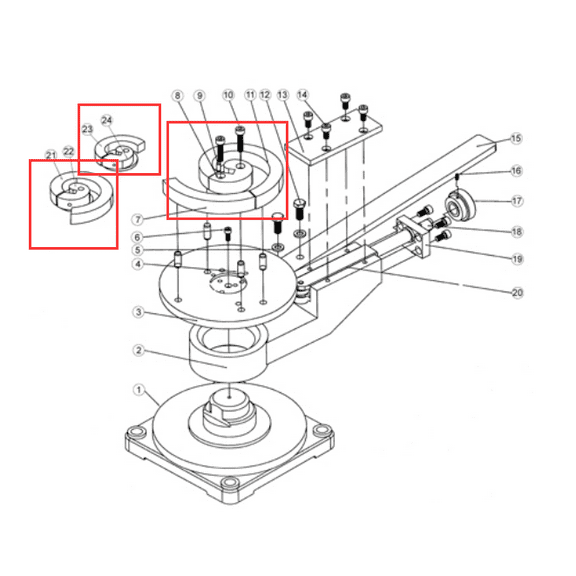 Spare parts for SBG-30, Cast-Iron Steel Frame Scroll Bender with 3”, 5” and 7” Toolings