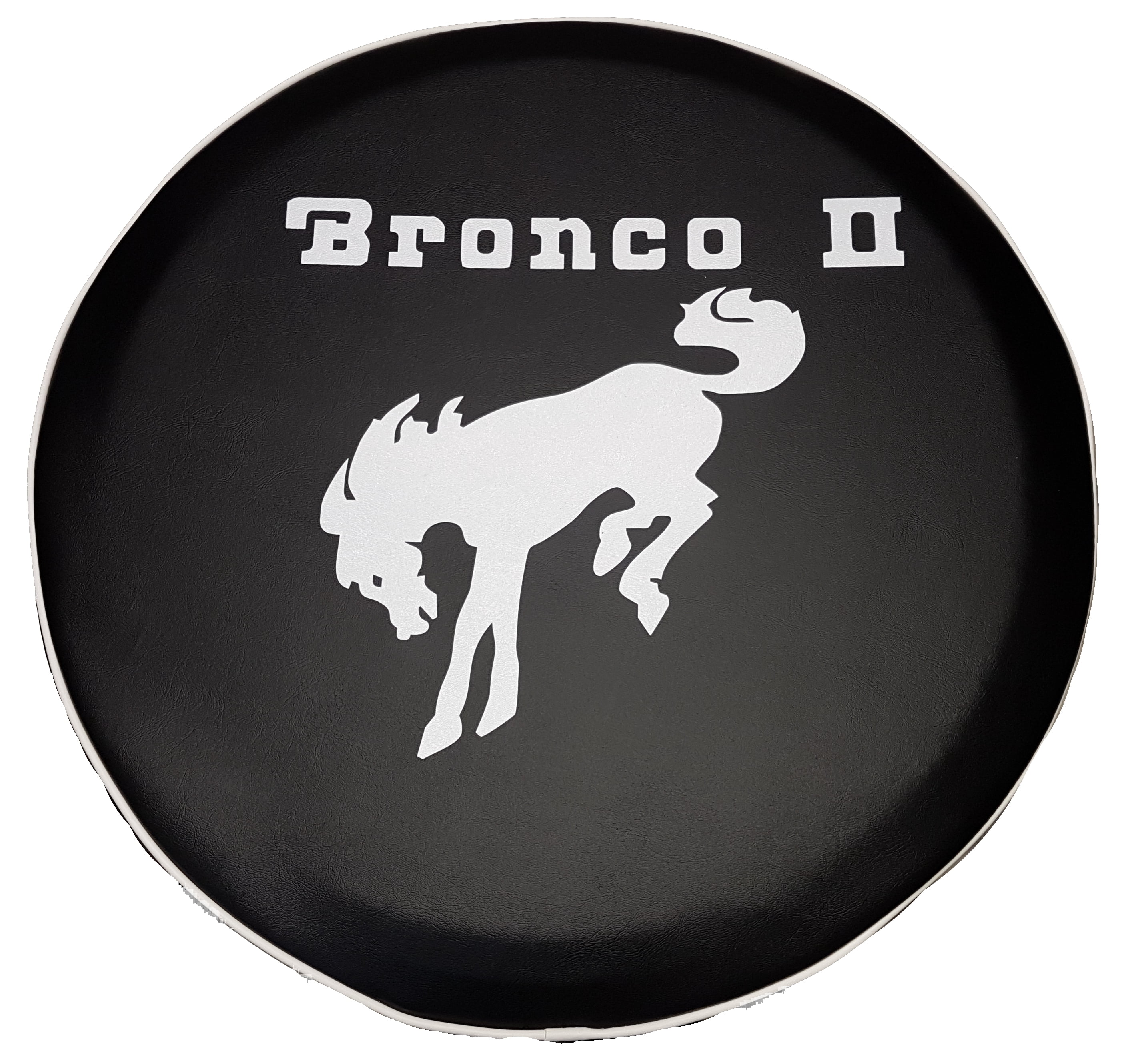 SpareCover - ABC Series Brilliant White Bronco II Print on 27 inch Tuxedo Black Heavy Vinyl Tire Cover - Made in USA only