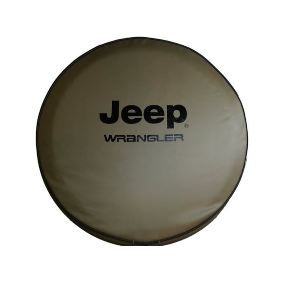 SpareCover - ABC Series Jeep Wrangler in Black on 30 inch Medium Tan Heavy Vinyl Tire Cover - Made in USA only