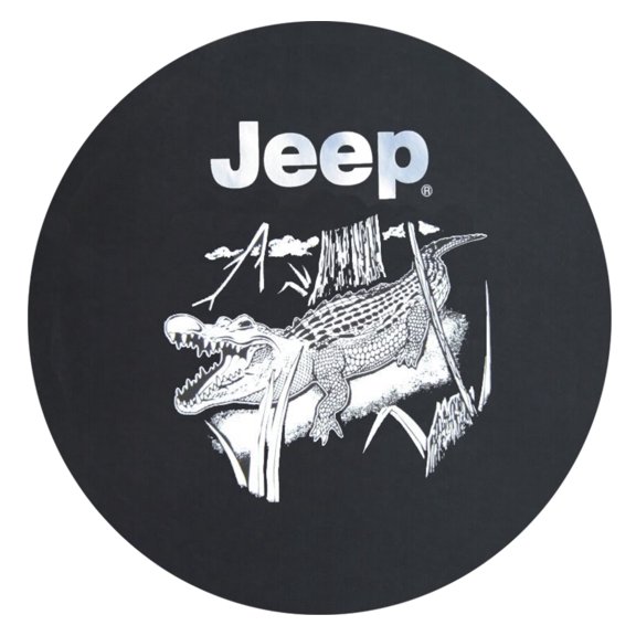 SpareCover - Brawny Series - Jeep Logo with Florida Alligator in Swamp Scene on 33" tall Denim Textured Vinyl - Heavy Duty - Tire Cover - made in USA only