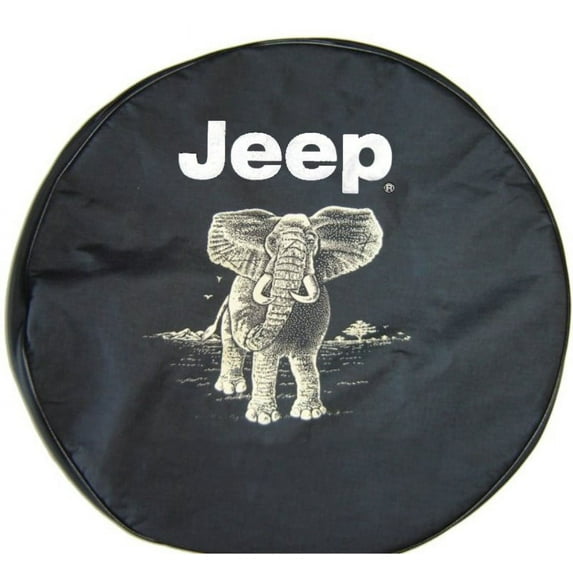 SpareCover - Brawny Series - Jeep Logo with Charging Elephant on 32" tall Denim Textured Vinyl - Heavy Duty - Tire Cover - made in USA only