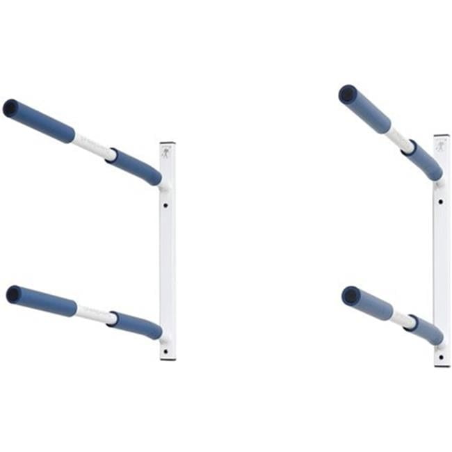 White and Blue Steel Wall Mount Rack for SUPs and Kayaks