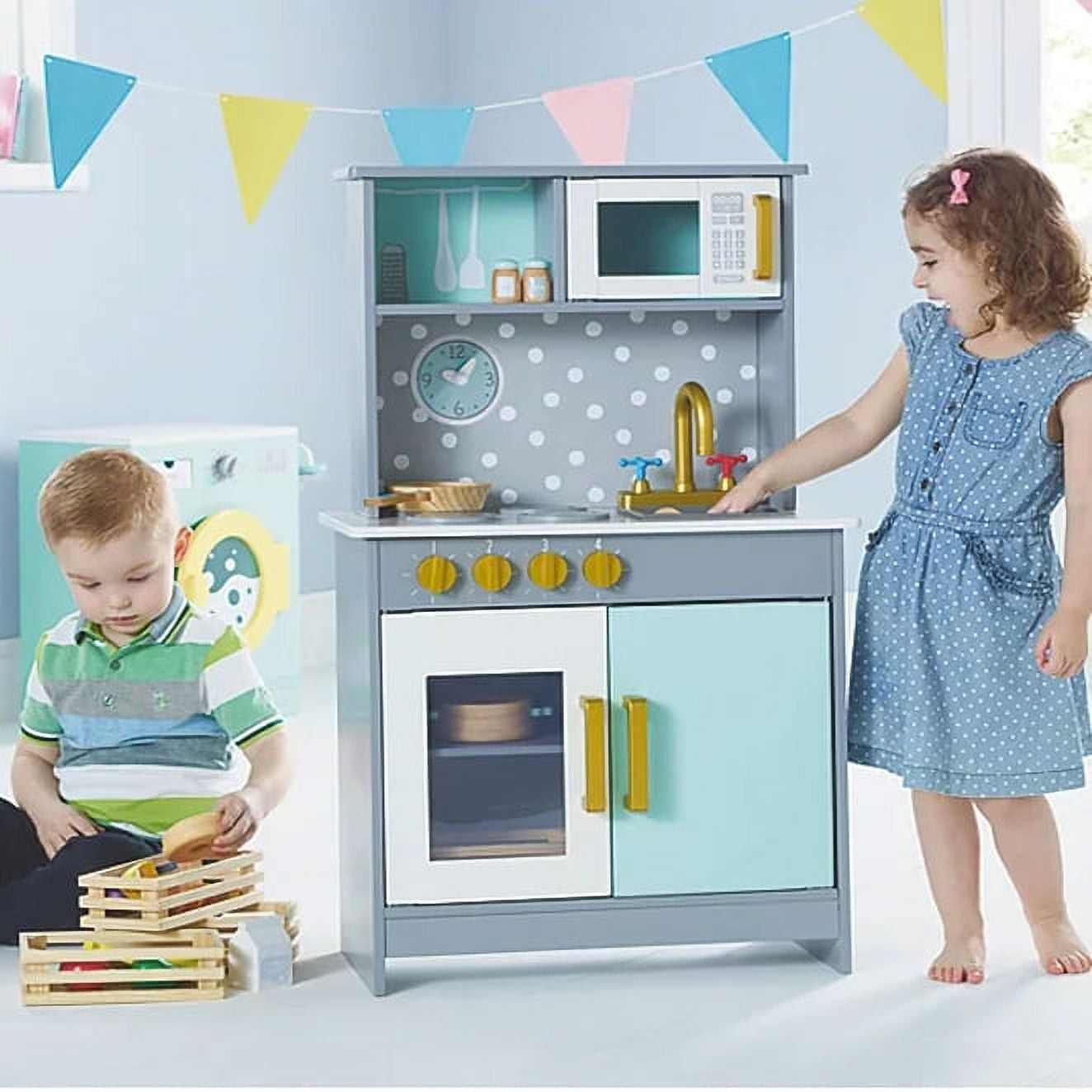 Spark Create Imagine 1 Piece Wood Play Kitchen Gray