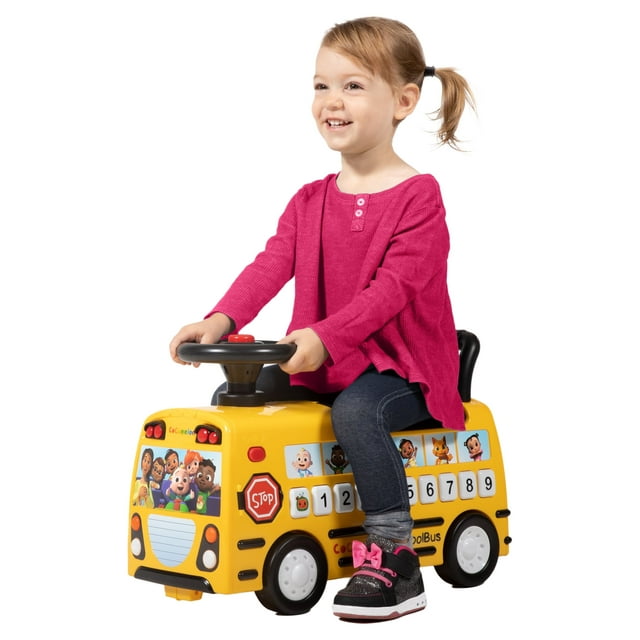 Spark. Create. Imagine. CoComelon School Bus Ride-on with Letters, Numbers, & Music