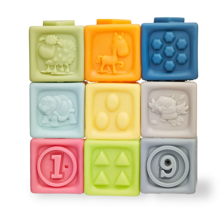 Squeezable Textured Stacking Blocks - 9 Pieces