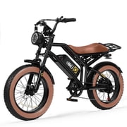 Spark Electric Bike for Adults, 1500W Peak Motor Over 28 MPHUnlock to 35MPH EBike, 20 Fat Tires with Dual Suspension & Brakes Motorcycle Black & Brown With Rear Rack
