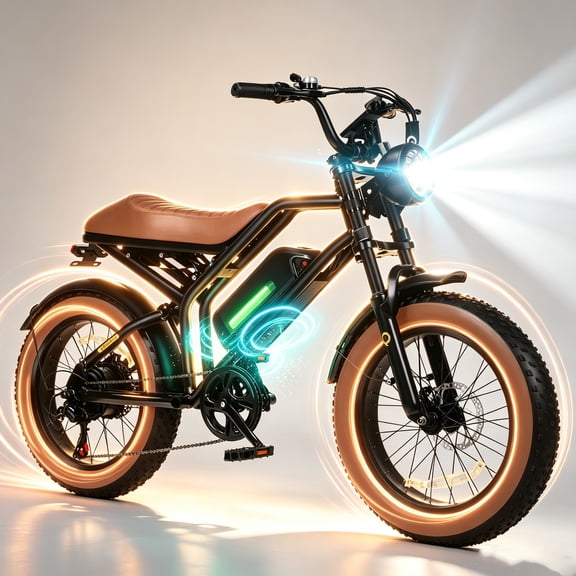 Spark Electric Bike for Adults, 1500W Peak Motor Over 28 MPH(Unlock to 35MPH) EBike, 20" Fat Tires with Dual Suspension & Brakes Motorcycle Black & Brown