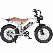 Spark Electric Bike for Adults, 750W Motor Over 28 MPHUnlock to 35MPH EBike, 20 Fat Tires with Dual Suspension & Brakes Motorcycle White & Brown With Rear Rack