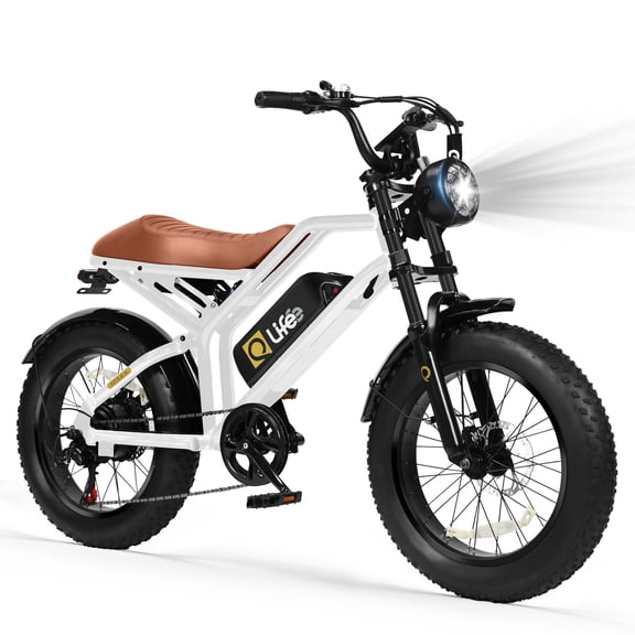 Spark Electric Bike for Adults, 1500W Peak Motor Over 28 MPH(Unlock to 35MPH) EBike, 20" Fat Tires with Dual Suspension & Brakes Motorcycle White & Brown