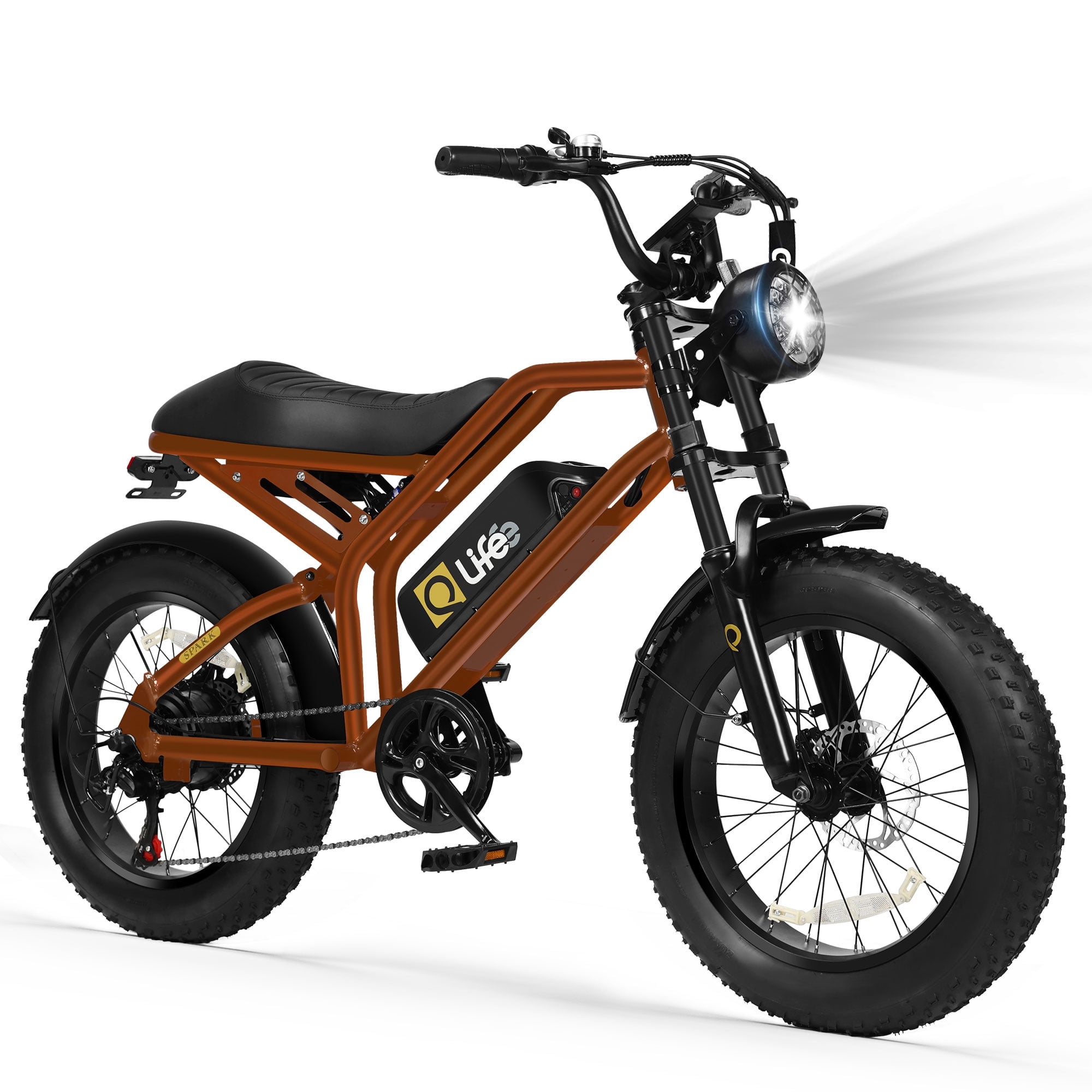 Spark Electric Bike for Adults, 1500W Peak Motor Over 28 MPH(Unlock to 35MPH) EBike, 20" Fat Tires with Dual Suspension & Brakes Motorcycle Gold