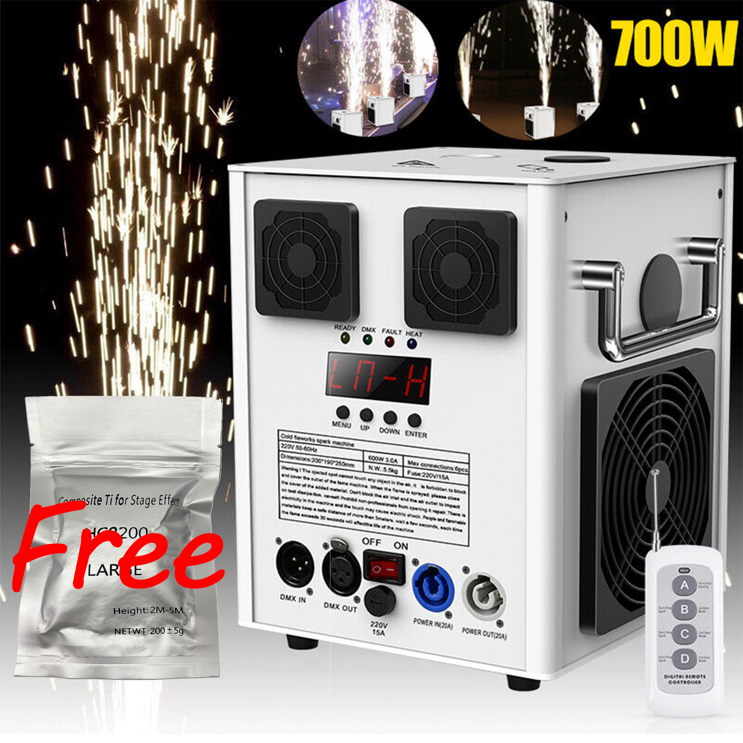 Spark Firework Machine with 1bag 400g Powder,Silver Stage Equipment Special Effect Machine with