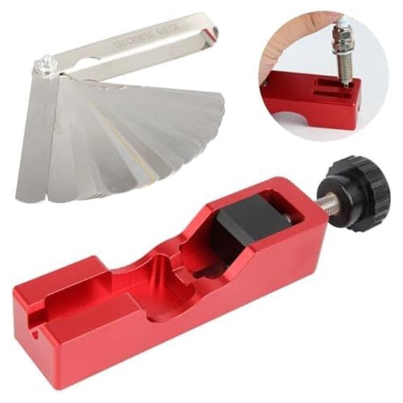 Spark Gap Tool,With 32 Blade Steel Feeler Gauge Set,For 10Mm-16mm Spark Automotive Engine ,Red aluminum Construction