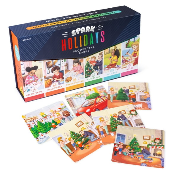 Spark Innovations Holiday Story Cards Storytelling and Sequencing Cards, 8 Stories - Halloween, Christmas, Thanksgiving, Speech Therapy Game - Educational Picture Card Games