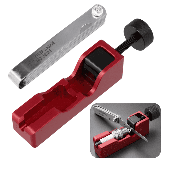 Spark Plug Gap Tool Kit with 32 Blade Steel Feeler Gauge, Precision Gapper Tool for 10mm 12mm 14mm 16mm Spark Plugs, Red