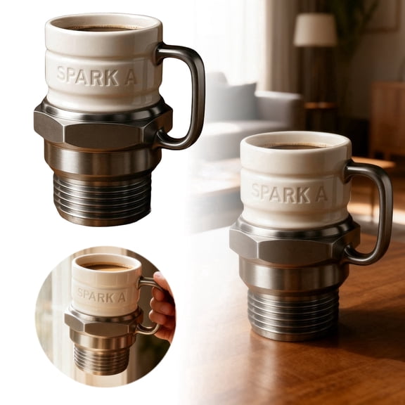 Spark Plug Mug, Creative Ceramic Coffee Cup Shaped Like Engine Spark Plug, Unique Novelty Auto Mechanic Gift for Car Lovers, Funny Hot Beverage Tea Cup with Handle,1PC