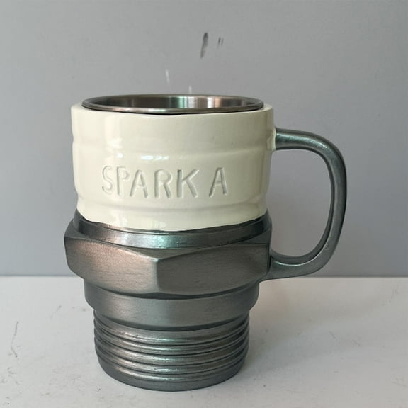 Spark Plug Mug, Engine Spark Plug Design Coffee Cup, Novelty Coffee Mug, Stainless Steel & Resin Mug for Car Enthusiasts & Mechanics