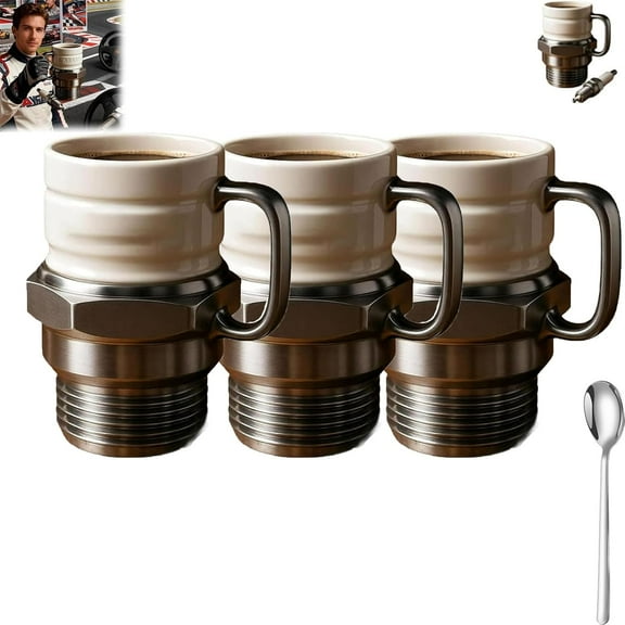 Spark Plug Mug, Spark Plug Coffee Mug, Ceramic Coffee Cup for Car Lovers, Automotive Themed Coffee Mug for Car Enthusiasts, Mechanics & Garage Lovers(3PCS)