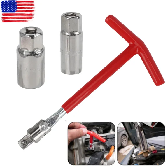 Spark Plug Removal Tool 16Mm & 21Mm T-Bar T-Handle Flexible Spanner Socket 4-17