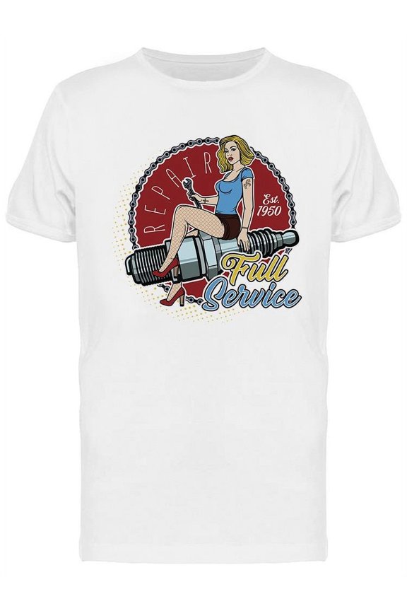 Spark Plug Retro Girl T-Shirt Men -Image by Shutterstock, Male Large
