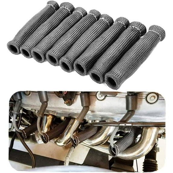 Spark Plug Wire Boots Thermal Protection Insulator Sleeve, 1200 Degree Heat shield Cover Wrap 6 inch for Car Truck 8PCS(black)