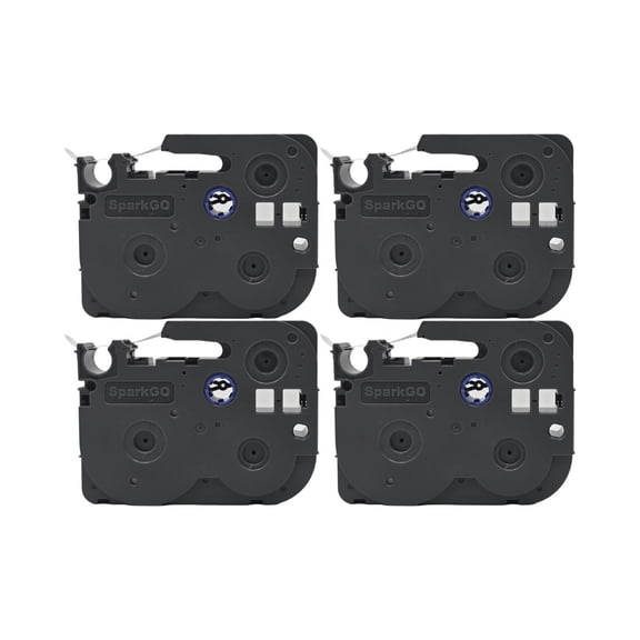 SparkGo Laminated T-221E 0.35-Inch x 26.2-Feet Black Ink White Label Tape (4-Pack) Bundle (4 Items)
