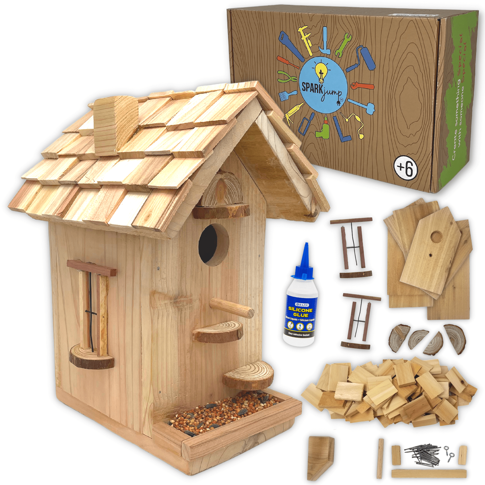 SparkJump Birdhouse Craft Kit  Premium Cedar Wood for Outside