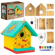 SparkJump DIY Hanging Unfinished Wooden Wild Bird House Kit with Paint