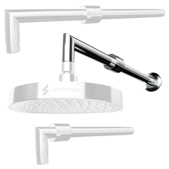 SparkPod 11 Inch Expandable Shower Arm with Flange - Solid Stainless Steel Shower Head Extension Arm, Wall-Mounted - Extends up to 18" - Plumber's Tape Included (Expandable, Luxury Polished Chrome)