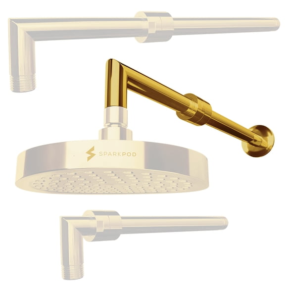 SparkPod 11 Inch Expandable Shower Arm with Flange - Solid Stainless Steel Shower Head Extension Arm, Wall-Mounted - Extends up to 18" - Plumber's Tape Included (Expandable, Egyptian Gold)
