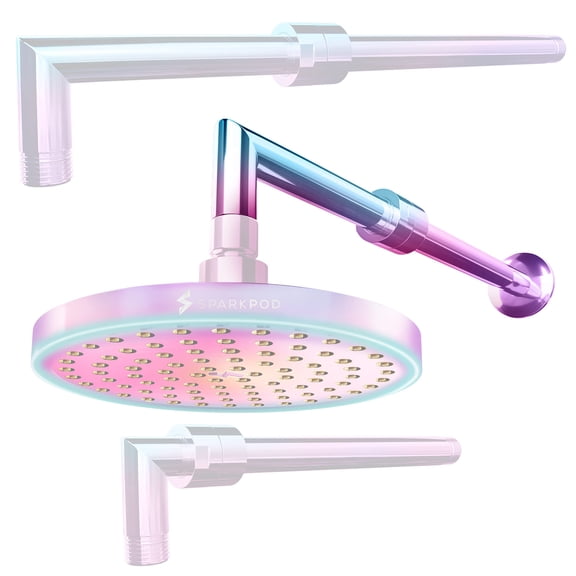 SparkPod 11 Inch Expandable Shower Arm with Flange - Solid Stainless Steel Shower Head Extension Arm, Wall-Mounted - Extends up to 18" - Plumber's Tape Included (Expandable, Radiant Rainbow)
